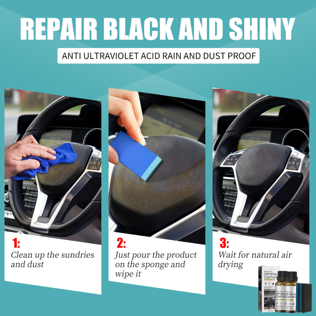 ETU-KWA-RUU™ Crystal Coating for Car & Bike Plastic Parts – Dashboard Restorer & Shine Polish (30ml) | Pack of 2 + 1 Free