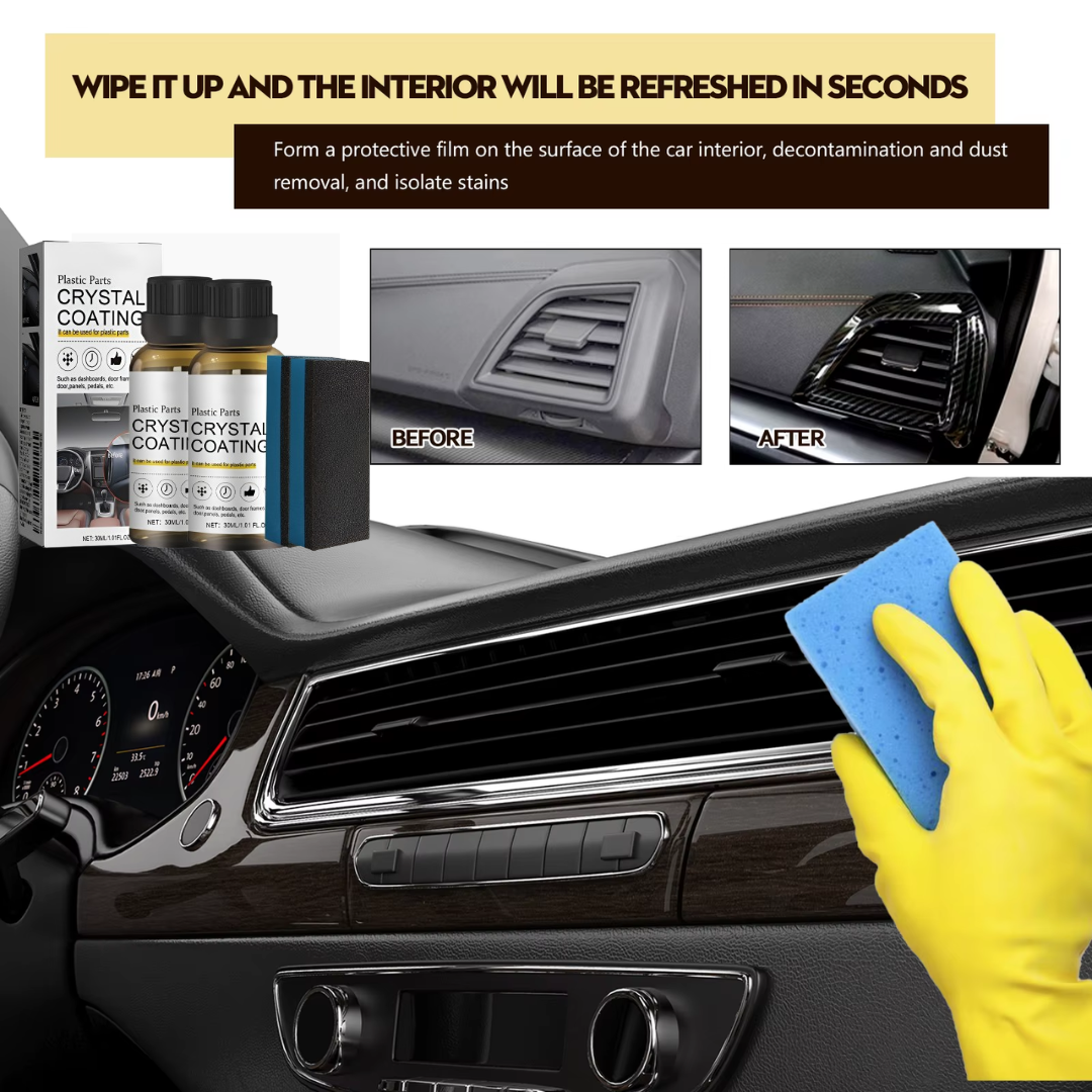 ETU-KWA-RUU™ Crystal Coating for Car & Bike Plastic Parts – Dashboard Restorer & Shine Polish (30ml) | Pack of 2 + 1 Free