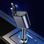 EtuKwaRuu™ 120W Fast Car Charger (2025 Edition) – 4-in-1 Retractable Charging Hub with Type-C & Lightning Cables | Ultra-Fast Multi-Device Car Charger