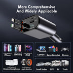 EtuKwaRuu™ 120W Fast Car Charger (2025 Edition) – 4-in-1 Retractable Charging Hub with Type-C & Lightning Cables | Ultra-Fast Multi-Device Car Charger