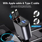 EtuKwaRuu™ 120W Fast Car Charger (2025 Edition) – 4-in-1 Retractable Charging Hub with Type-C & Lightning Cables | Ultra-Fast Multi-Device Car Charger