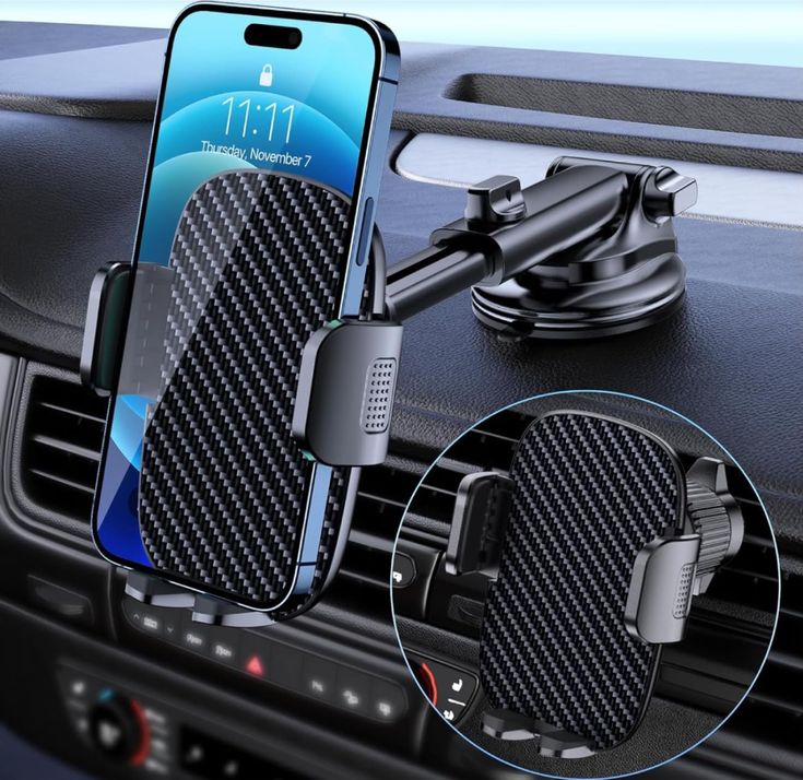 Car Mobile Holder – 360° Rotatable Dashboard Mount with Strong Suction & One-Click Release (Black)