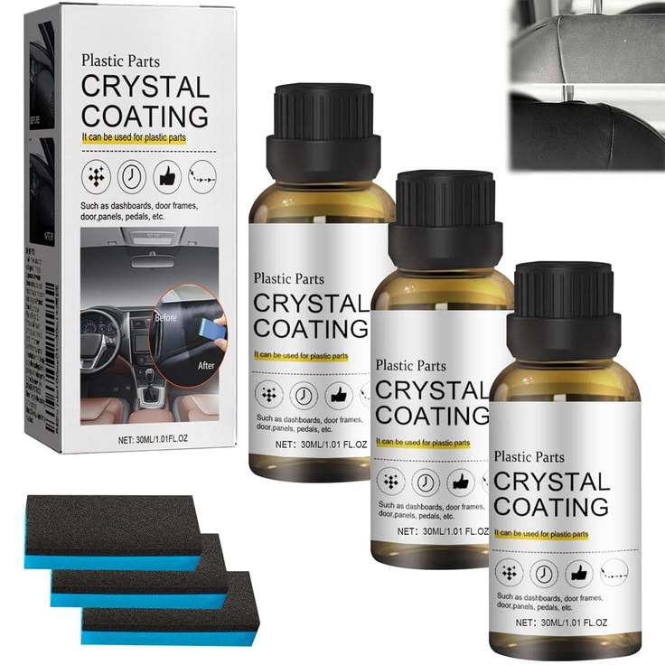 ETU-KWA-RUU™ Crystal Coating for Car & Bike Plastic Parts – Dashboard Restorer & Shine Polish (30ml) | Pack of 2 + 1 Free