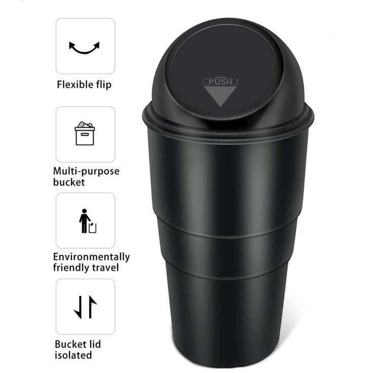Mini Car Trash Bin – Compact Plastic Garbage Can with Lid (Manual Lift, Black)