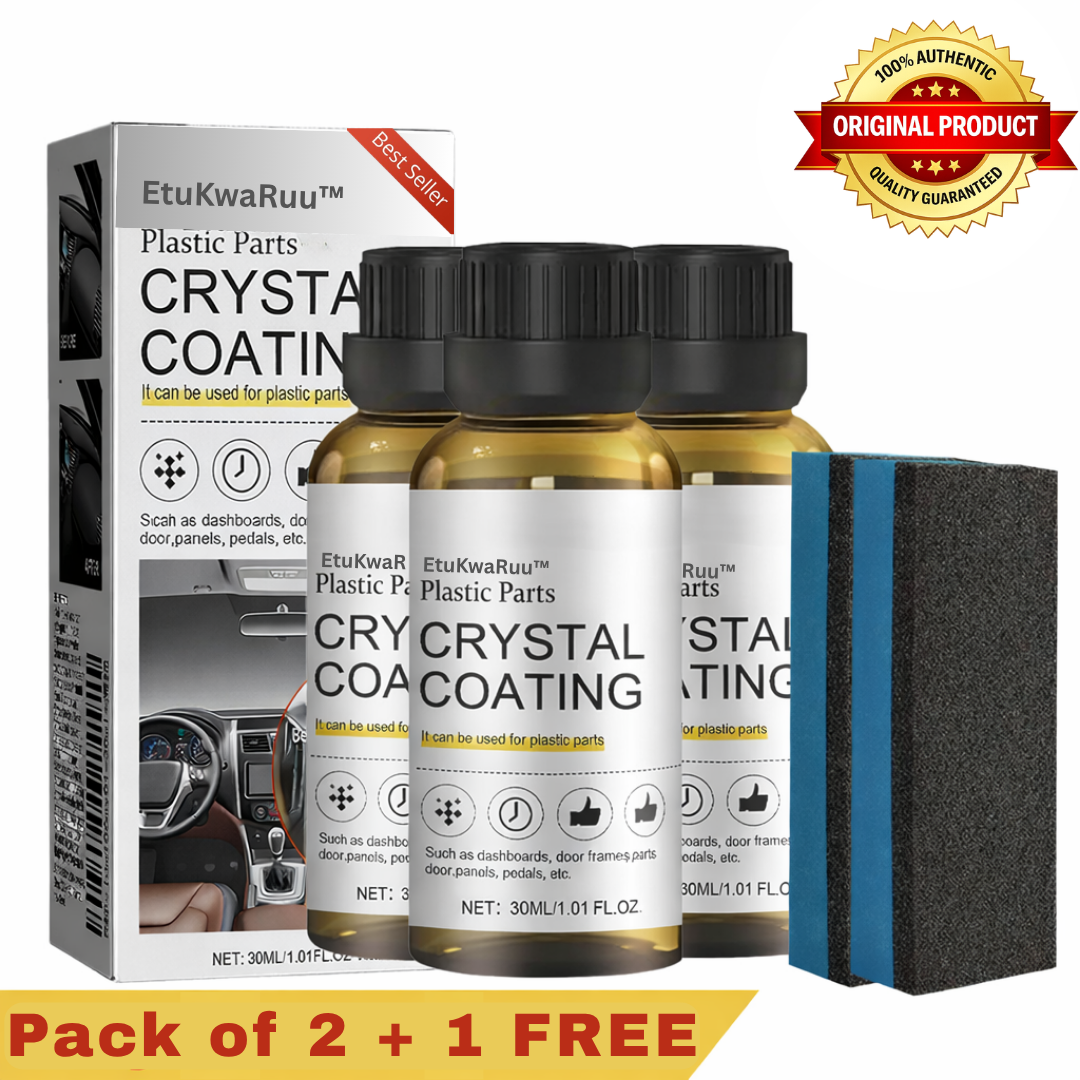 ETU-KWA-RUU™ Crystal Coating for Car & Bike Plastic Parts – Dashboard Restorer & Shine Polish (30ml) | Pack of 2 + 1 Free