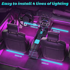 ETU-KWA-RUU™ RGB Car Interior LED Strip Lights – 4 Strip Ambient Kit with Music Sync & Remote (12V Universal Fit)