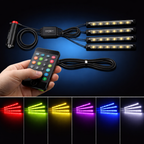 ETU-KWA-RUU™ RGB Car Interior LED Strip Lights – 4 Strip Ambient Kit with Music Sync & Remote (12V Universal Fit)