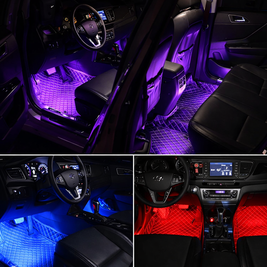 ETU-KWA-RUU™ RGB Car Interior LED Strip Lights – 4 Strip Ambient Kit with Music Sync & Remote (12V Universal Fit)