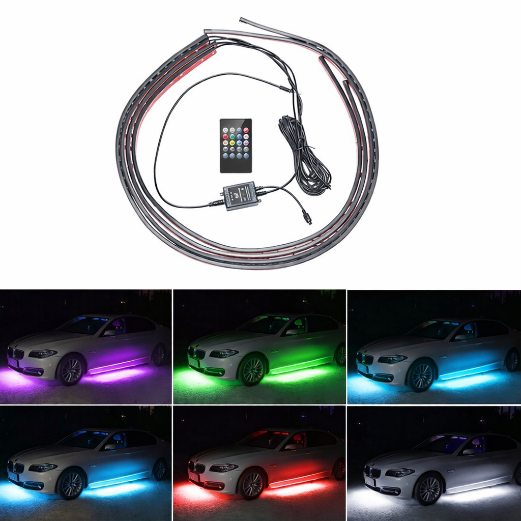 RGB Car Underbody LED Lights – Waterproof Underglow Kit with Remote & Music Sync (4PCS, 12V Universal)