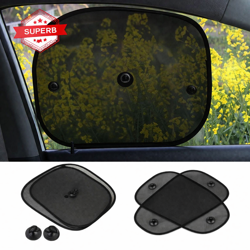 Universal Car Side Window Sun Shades – Pack of 2, Foldable Heat & UV Protection Curtains (Black)