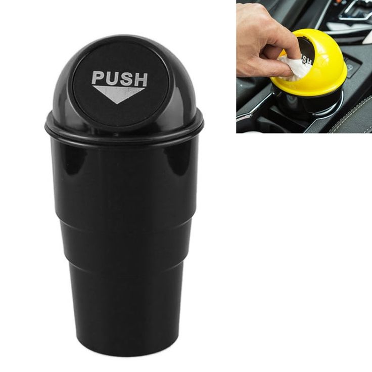 Mini Car Trash Bin – Compact Plastic Garbage Can with Lid (Manual Lift, Black)
