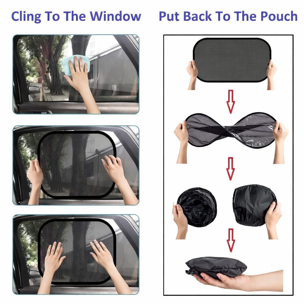 Universal Car Side Window Sun Shades – Pack of 2, Foldable Heat & UV Protection Curtains (Black)